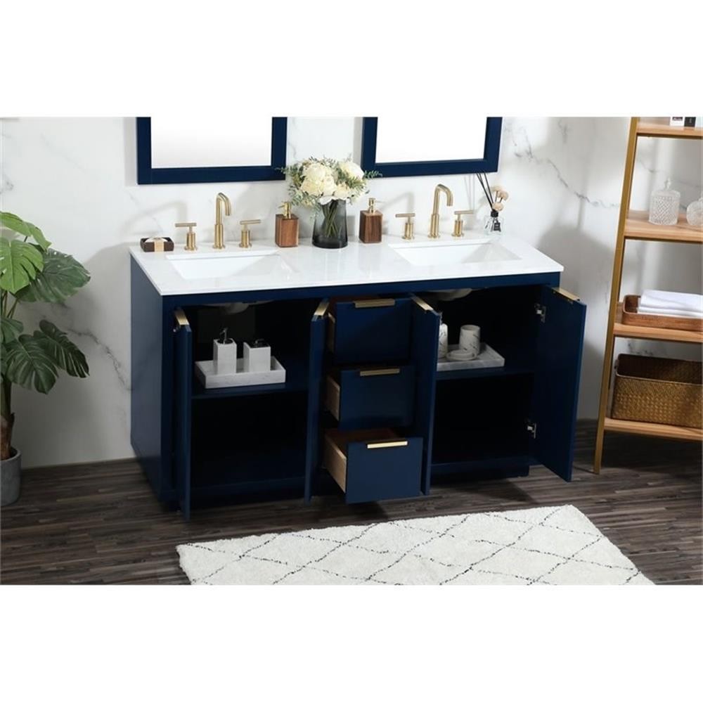 Elegant Decor Blake 60″ Aluminum Alloy MDF Double Bathroom Vanity in Blue
