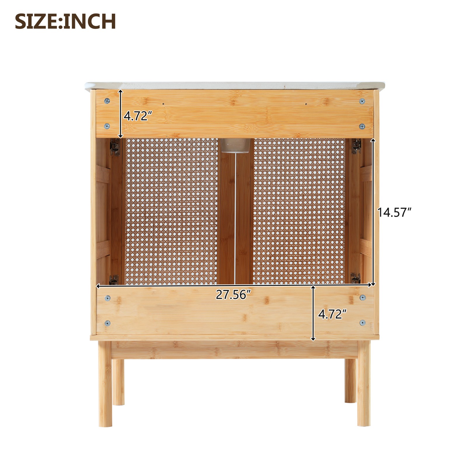 30″ Bathroom Vanity with Rattan Doors, Ceramic Basin, Soft-Close