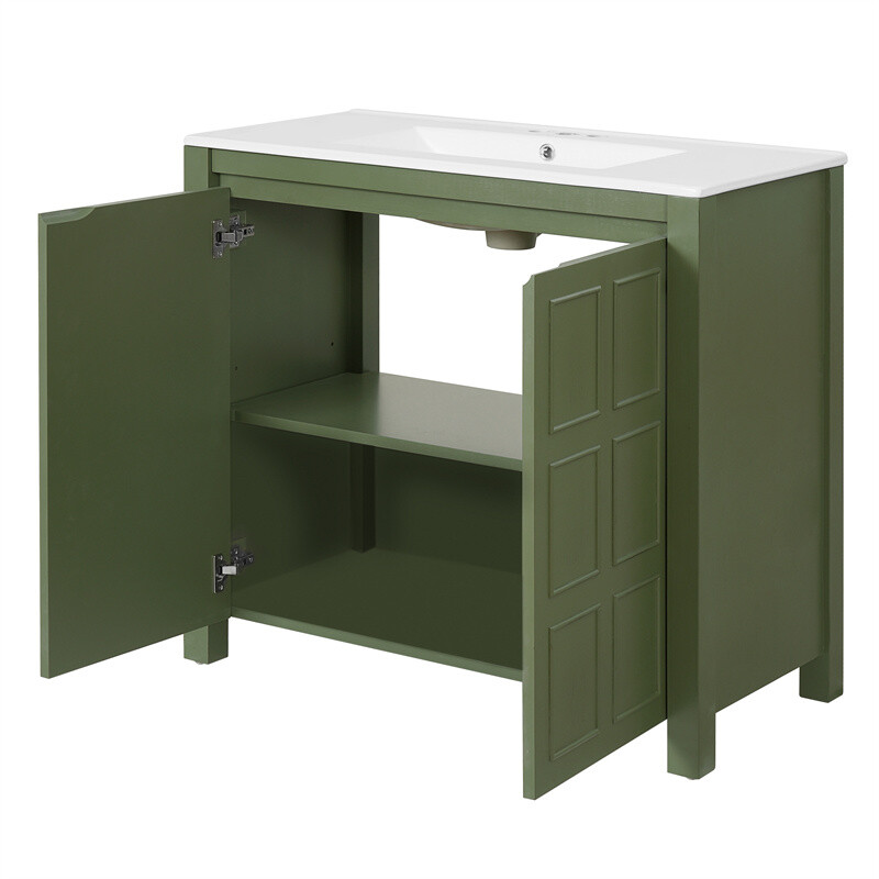 36″ Retro Wood Bathroom Vanity Cabinet with Sink Combo Set and Soft Closing Door