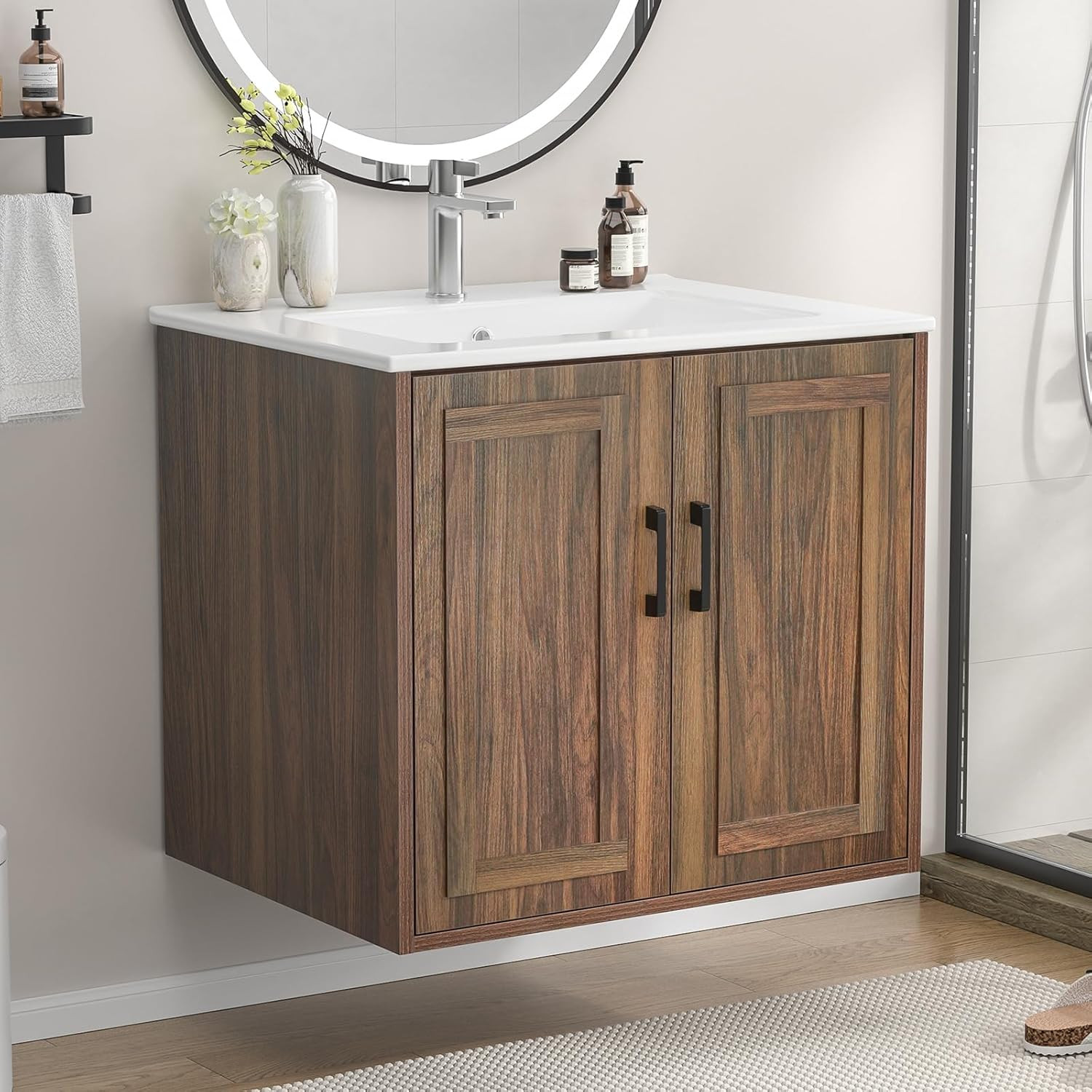 24″ Bathroom Vanities with Sink Combo, Wall Mounted Floating Vanity, Wood Bathro
