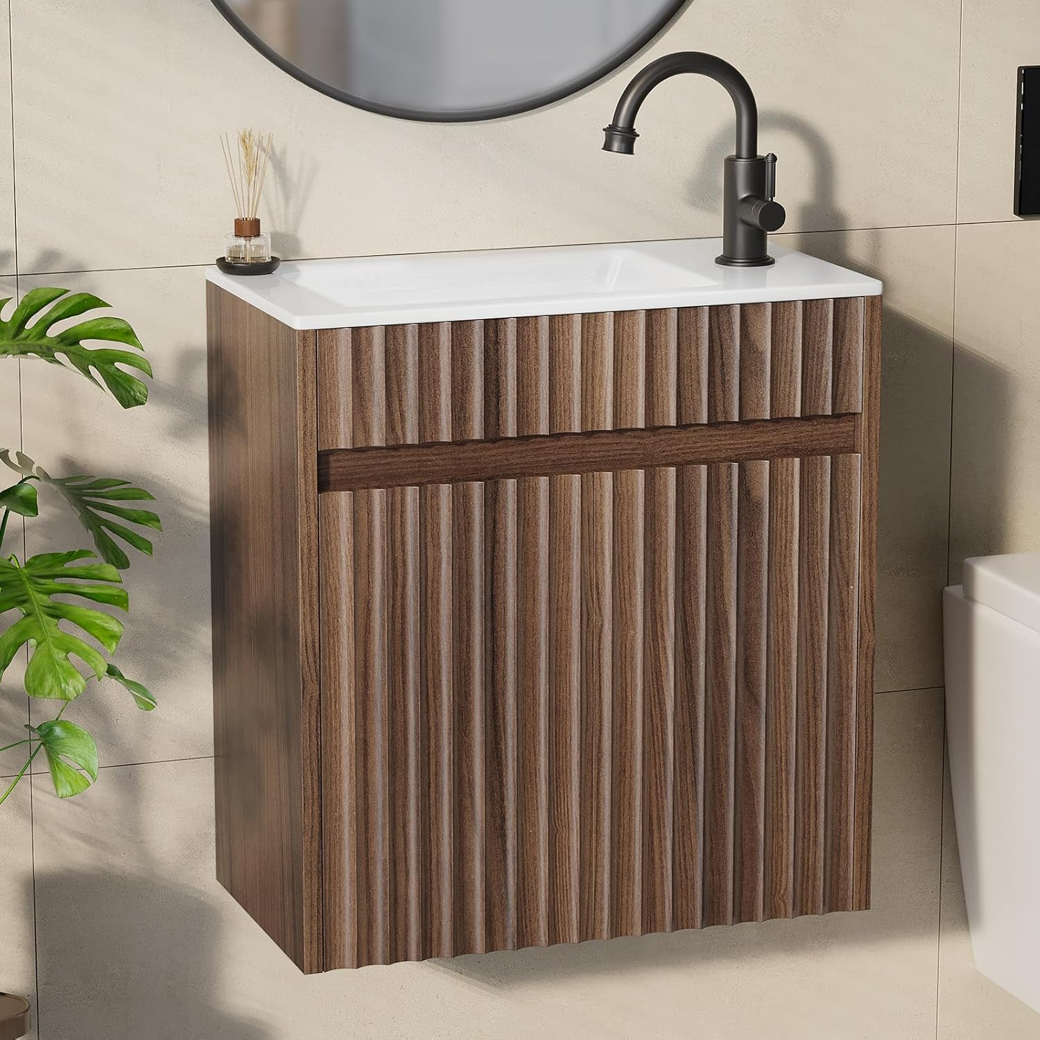24 Inch Bathroom Vanity with Sink, Mid-Century Modern Vanity with Ceramic Basin