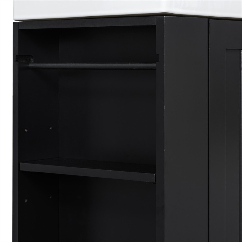 20″ Bathroom Vanity w/Ceramic Sink Black Storage Cabinet with Drawer,Side Shelf