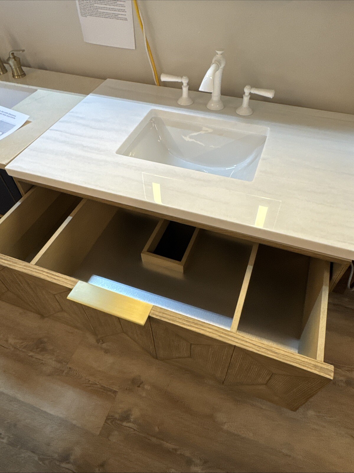 James Martin 36″ Ash Vanity Set Quartz Top Three Hole White Newport Faucet