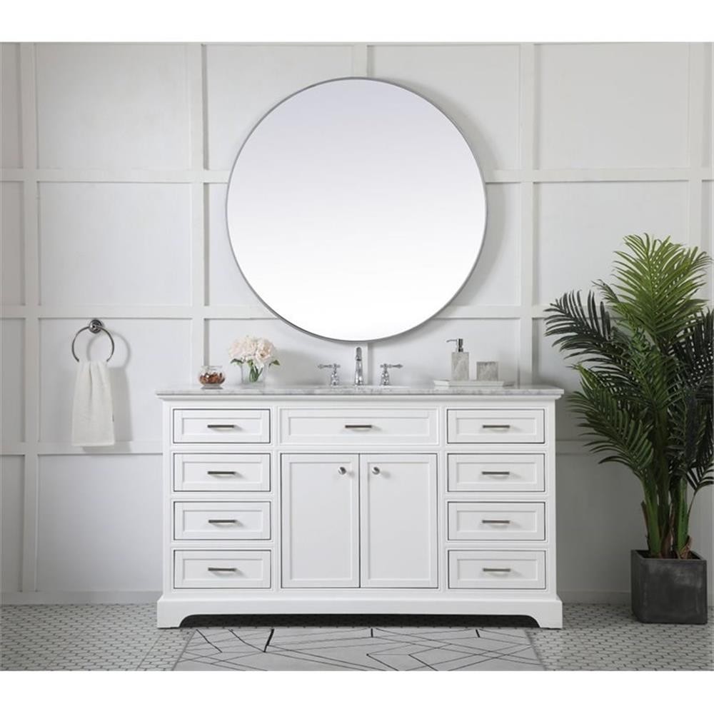 Elegant Decor Americana 60″ Metal MDF Marble Single Bathroom Vanity in White