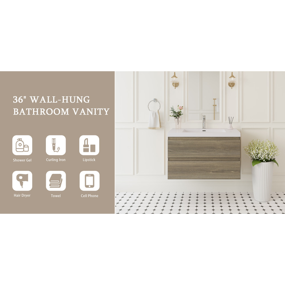 36-Inch Floating Bathroom Vanity Wall Mounted w/ Sink Storage Cabinet