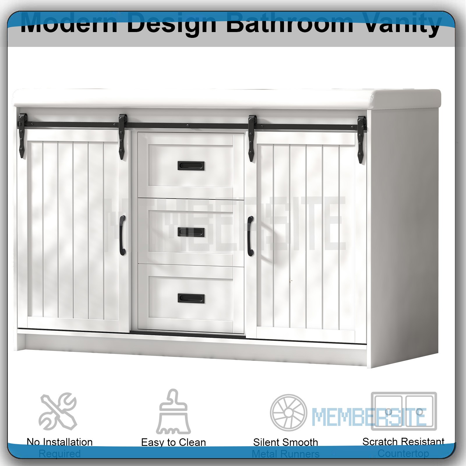 Bathroom Vanity 47.3″ Bathroom Sink Cabinet w/Sinks and Sliding Doors ,2 Drawers