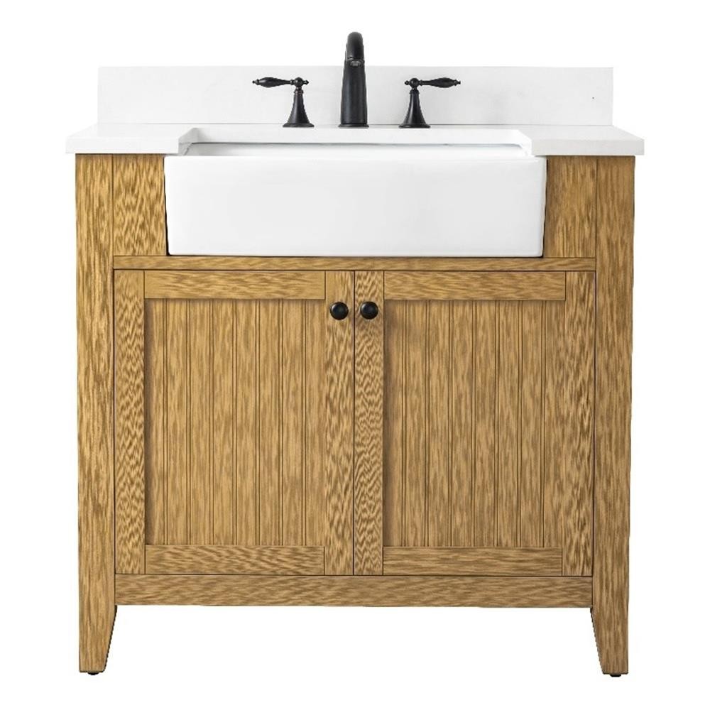 Design Element Burbank 36″ Single Sink Oak Bath Vanity with White Quartz Top