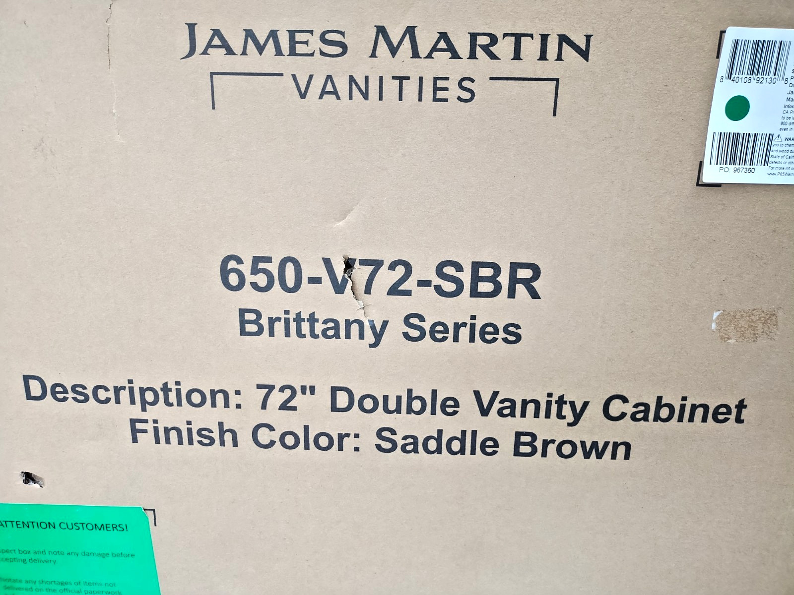 James Martin Brittany Series 72-Inch Double Bathroom Vanity Base — Saddle Brown