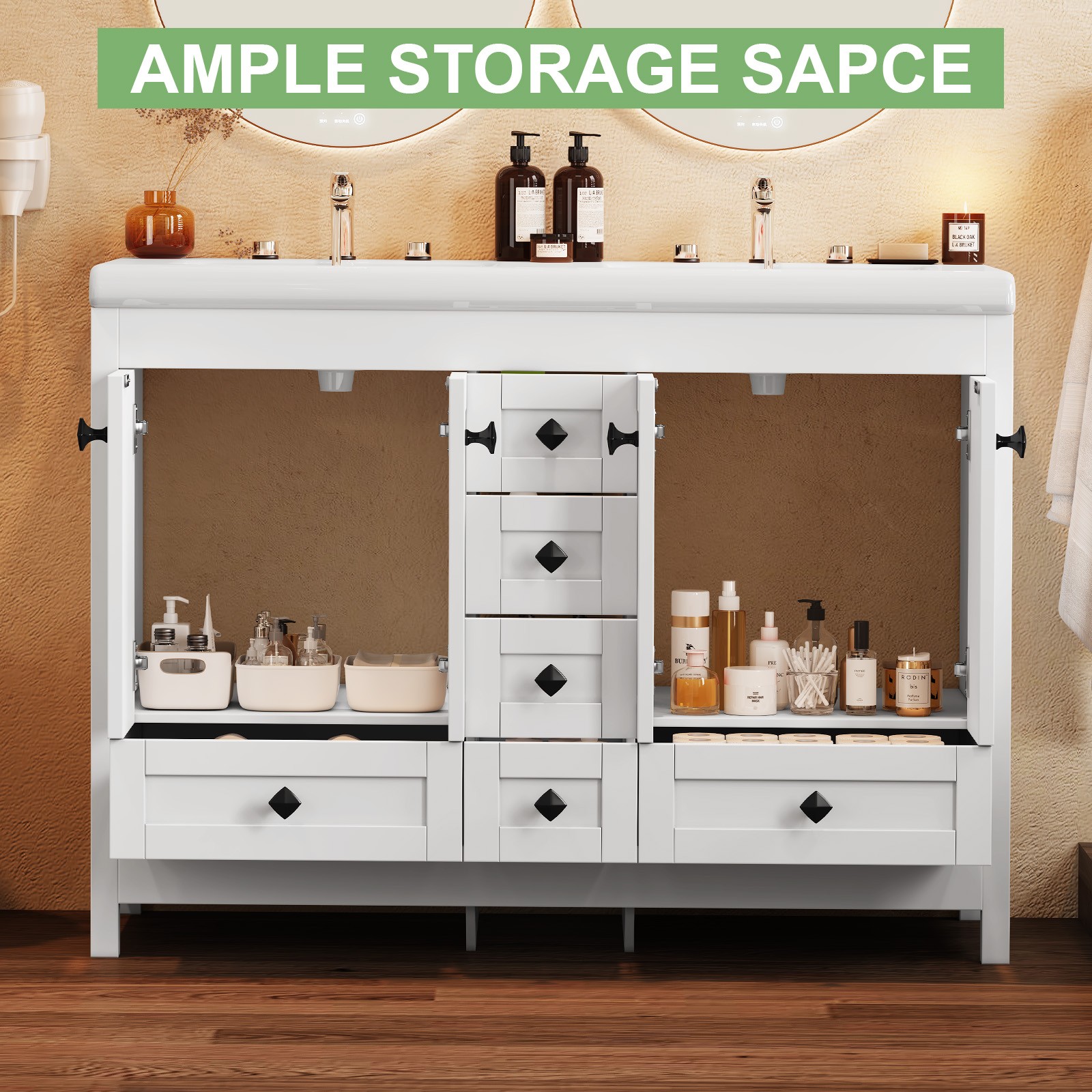 47 Inch Bathroom Vanity with Sink Freestanding Storage Cabinet with 6 Drawers