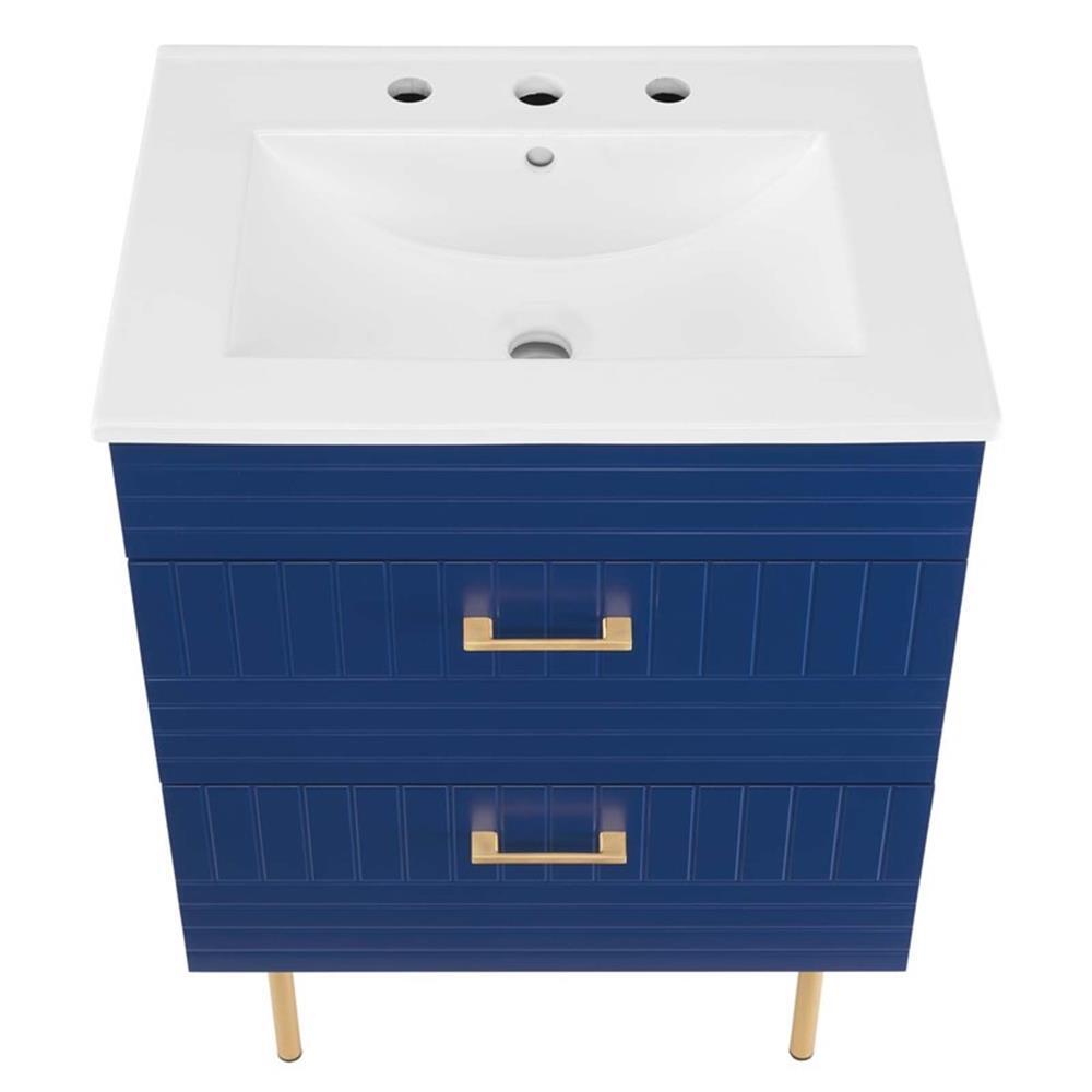 Modway Daybreak 24″ Modern Wood/Ceramic Bathroom Vanity with Gold Legs in Blue