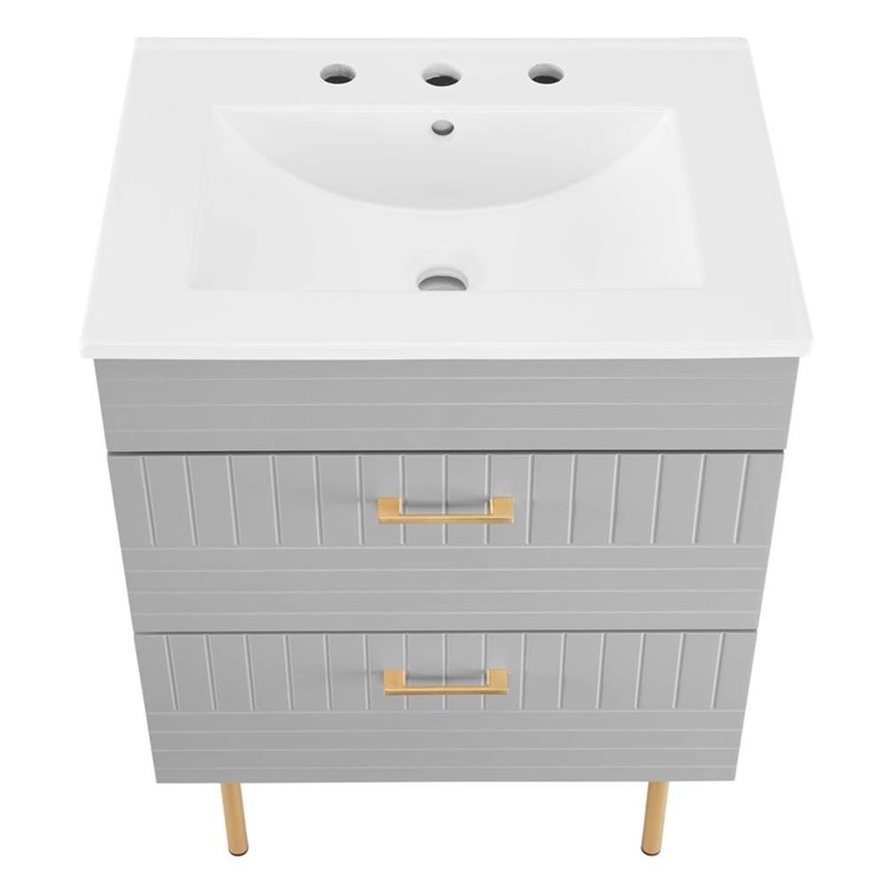Pemberly Row 24″ Modern Wood/Ceramic Bathroom Vanity with Gold Legs in Gray