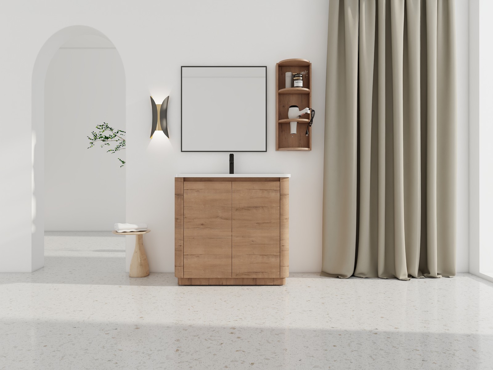 36 inch Freestanding Bathroom Vanity Cabinet W/ Ceramic Sink Basin Storage Rack