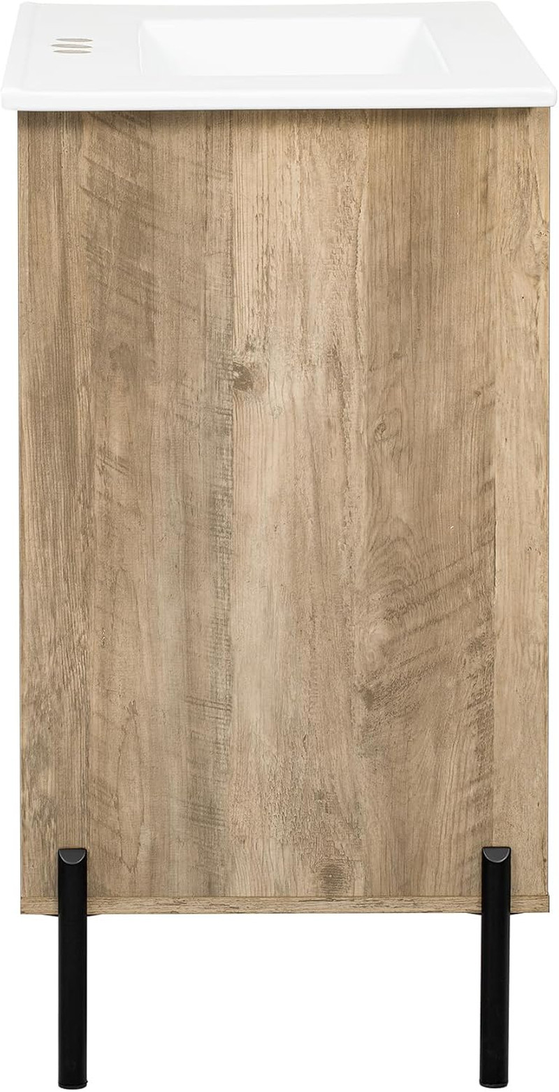 30″ Modern Wood Bathroom Vanity with Ceramic Sink & Sliding Drawer, Natural Fini