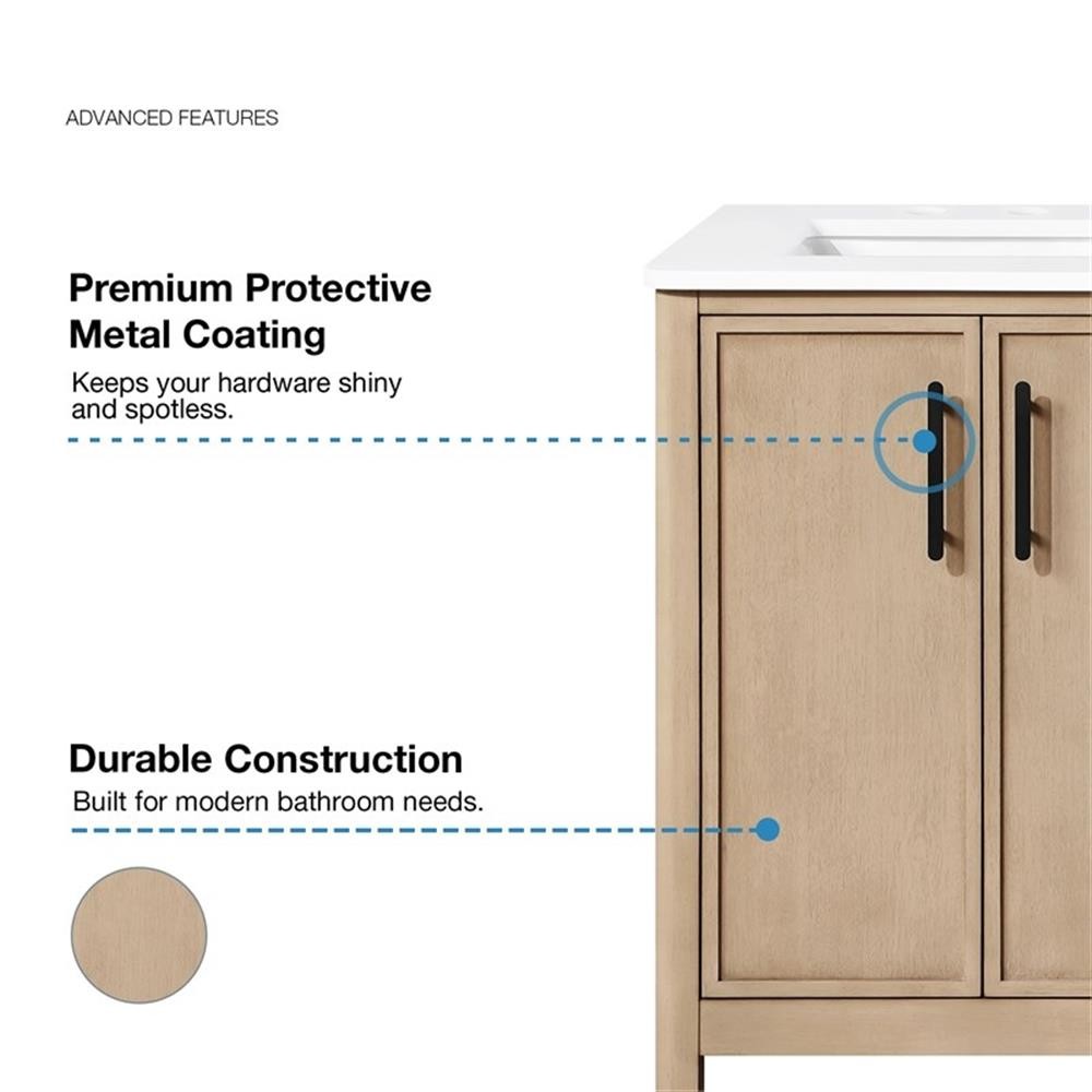 Pemberly Row 60″ Double Bathroom Vanity in Sahara Birch with White Countertop