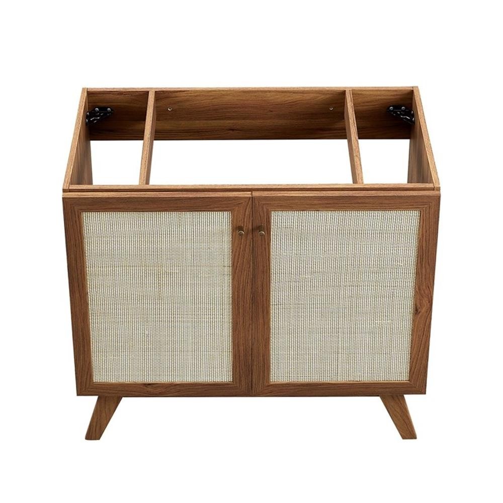 Pemberly Row 36″ Modern Wood Bathroom Vanity with Rattan Door in Walnut/White
