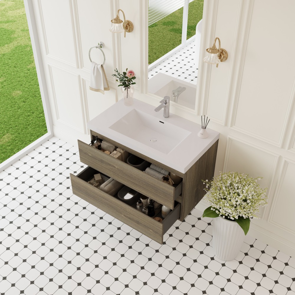 36-Inch Floating Bathroom Vanity Wall Mounted w/ Sink Storage Cabinet