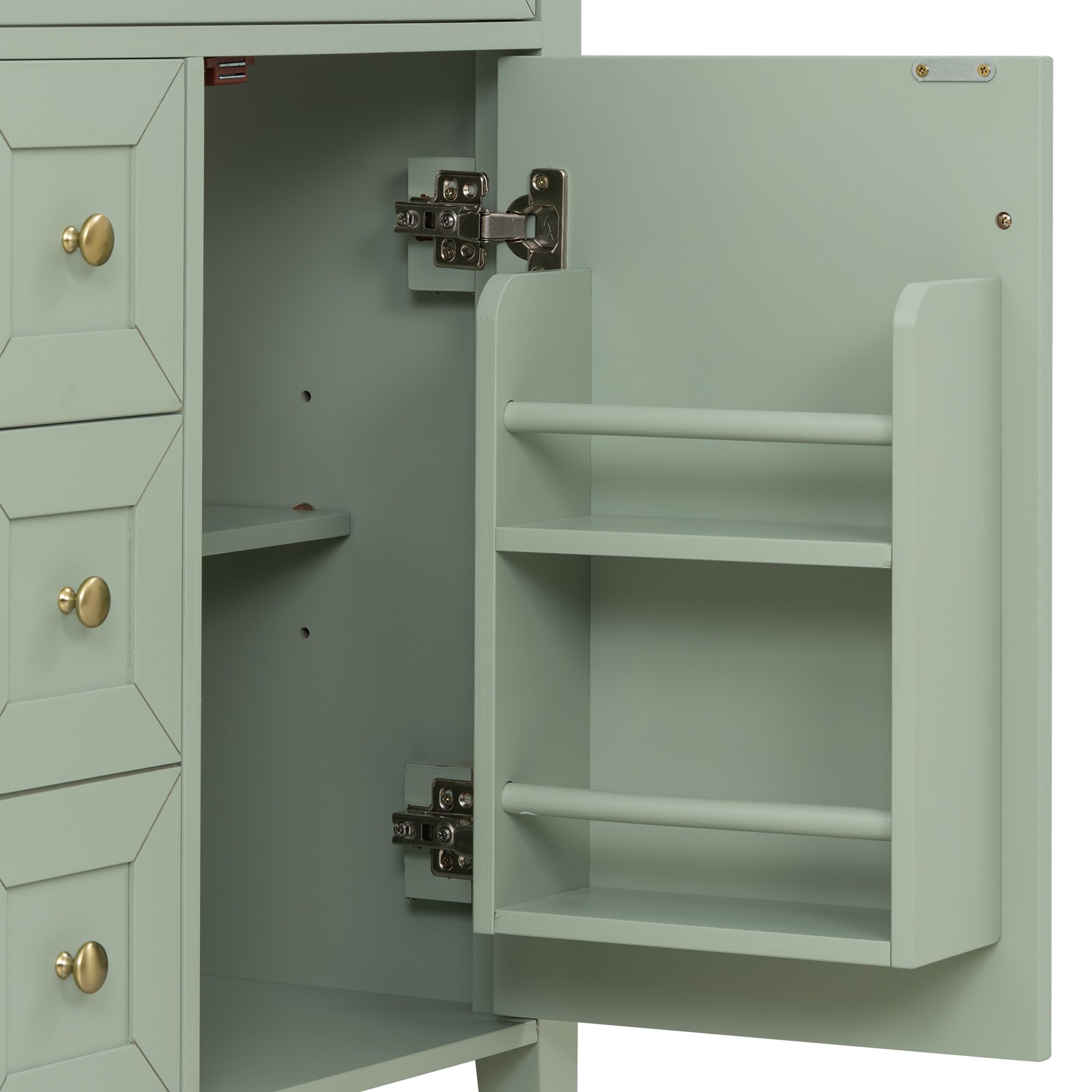24″ Light Green Bathroom Vanity with Ceramic Sink and Storage Drawers