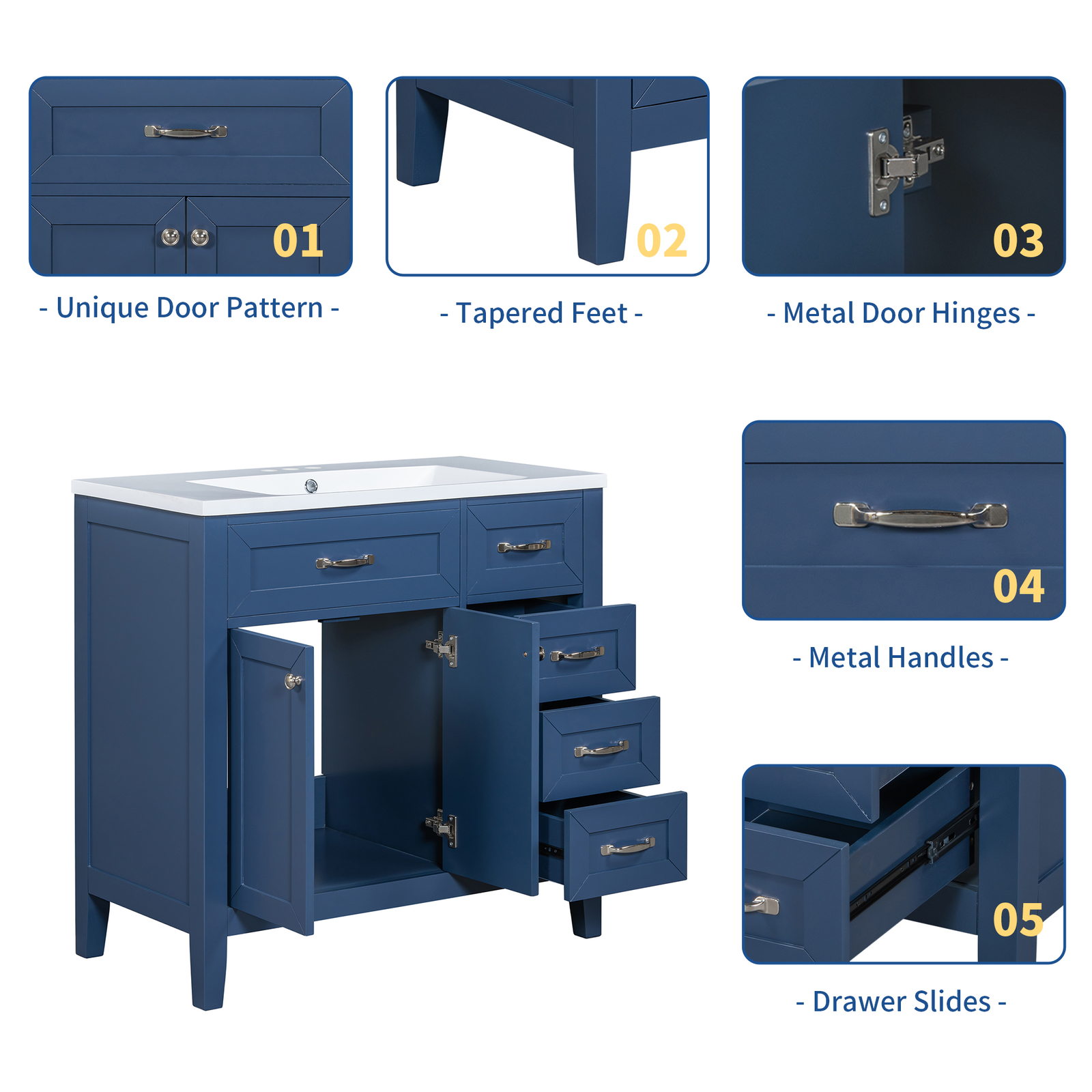 36″ Bathroom Vanity w/ Sink, Freestanding Storage Bath Vanity Cabinet, 3 Drawers