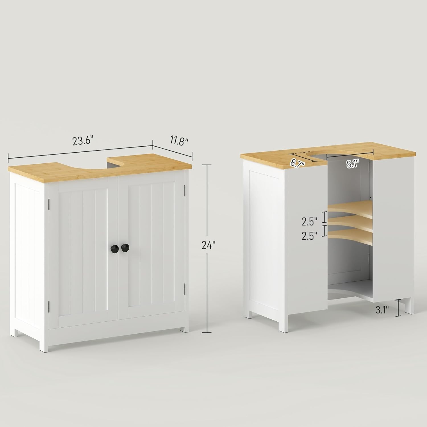 Modern Bathroom Under Sink Cabinet, Bathroom Vanity for Wall Mount Sink, Storage