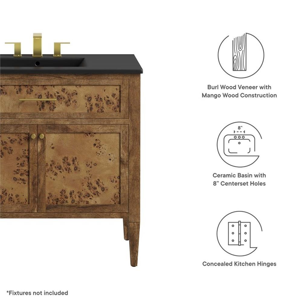 Modway Elysian 36″ Modern Wood Bathroom Vanity in Black and Brown