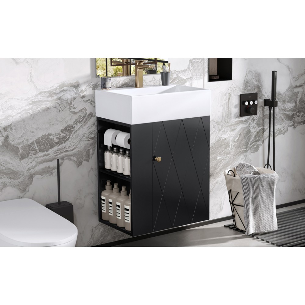 20 Inch Bathroom Vanity with Ceramic Sink, Diamond Pattern Door Design