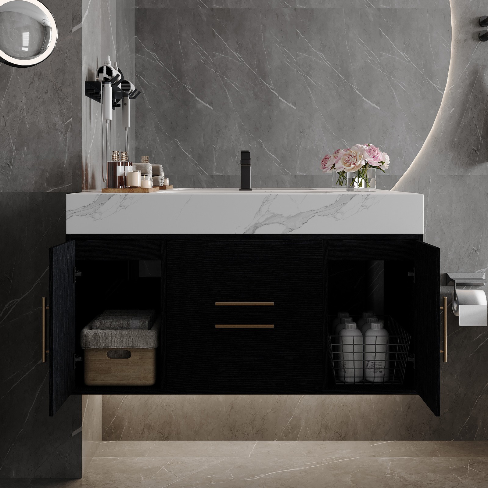 39.4″ Bathroom Vanity with Sink, Waterproof Plywood Cabinet, Ceramic Basin