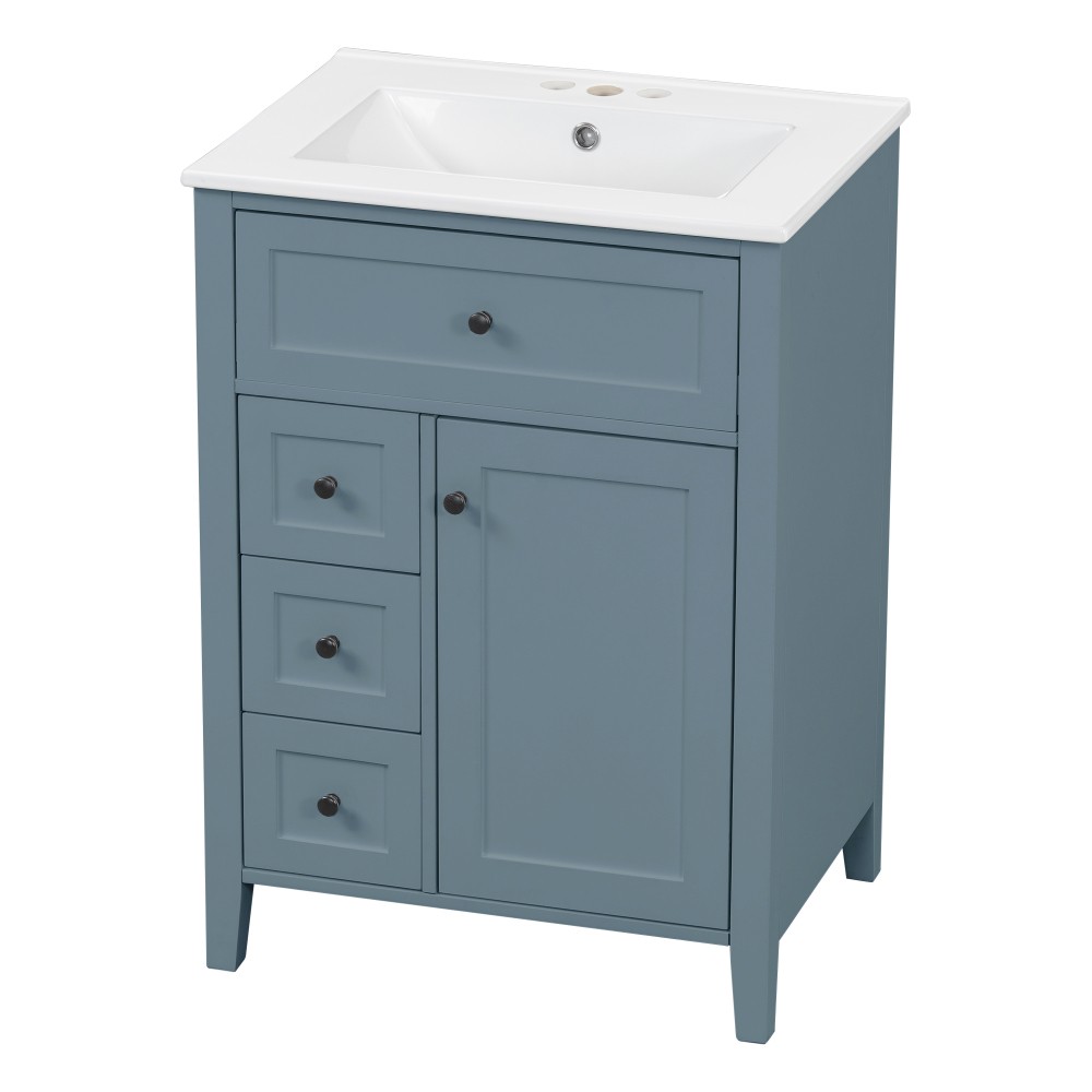24 Inch Blue Gray Bathroom Vanity with Sink Solid Wood MDF Cabinet