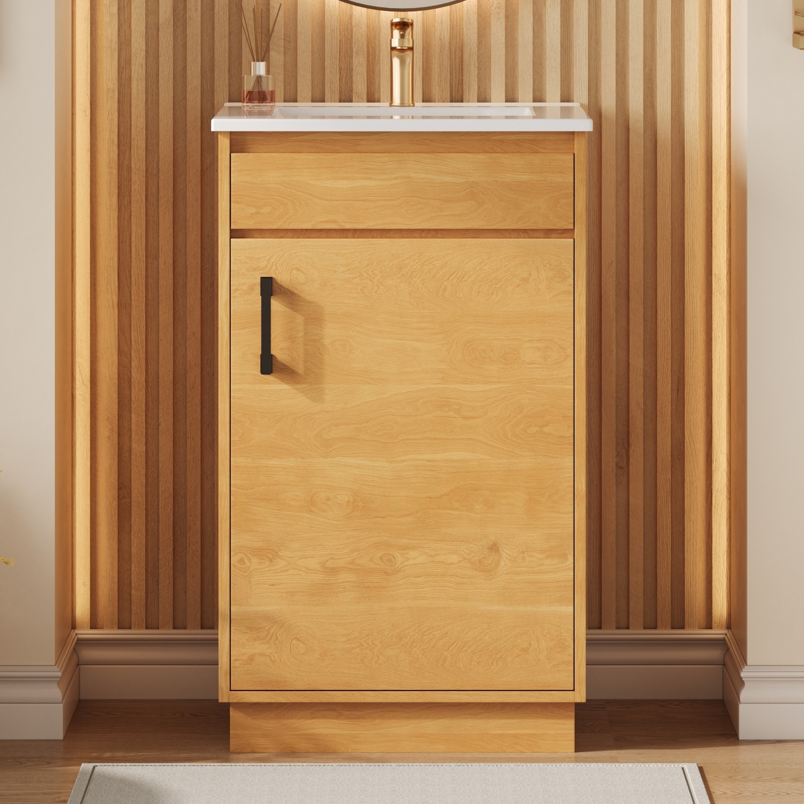 20″ Bathroom Vanity w/Ceramic Sink,Farmhouse Storage Cabinet w/Soft Closing Door