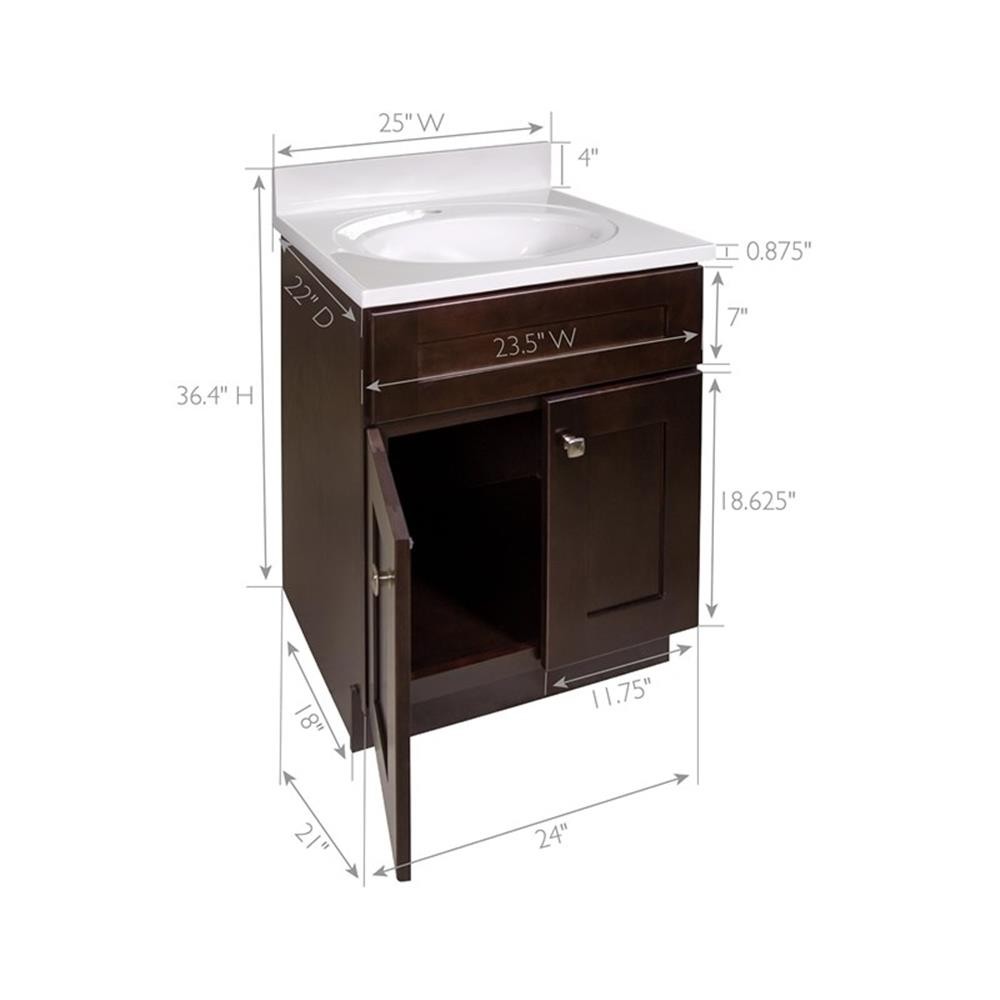 Bowery Hill Vanity in Espresso with White Marble Top Fully Assembled 25″