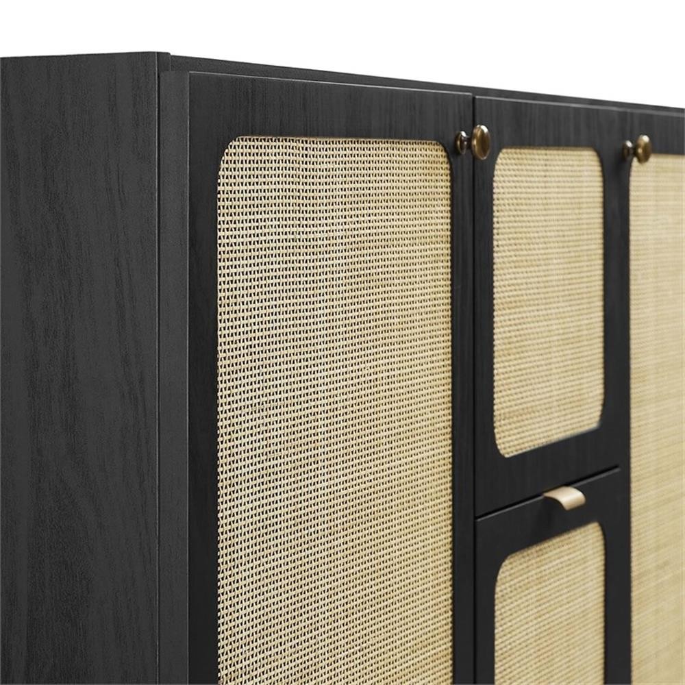 Pemberly Row 48″ Wood & Rattan Bathroom Vanity Cabinet in Black