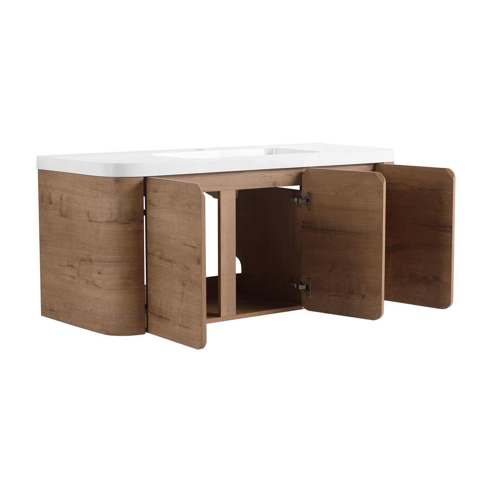 48″ Plywood Floating Wall-Mounted Bathroom Vanity Resin Sink 3 Soft-Close Doors