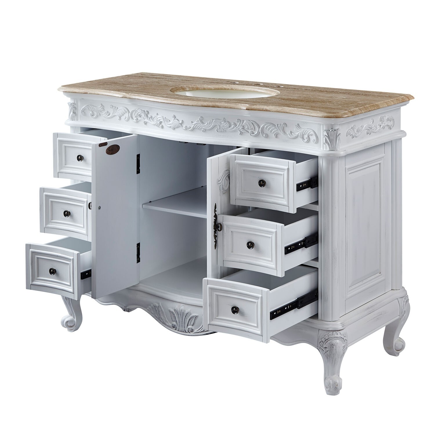 48″ Silkroad Exclusive Ella HYP-0152-T-UIC-48 White Single Travertine Top Vanity
