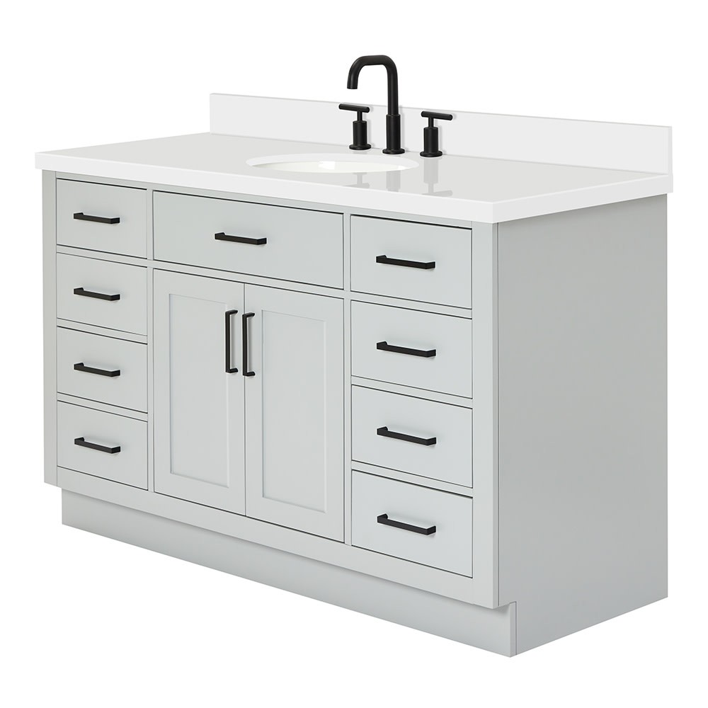 Ariel T055SWQOVO Hepburn 55″ – Black / Pure White Quartz Top / Satin Brass