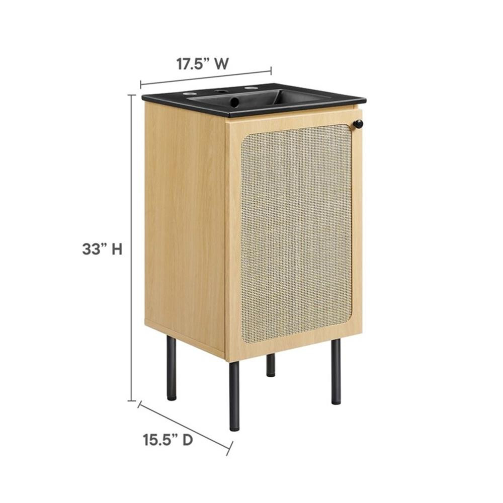 Modway Chaucer 18″ Wood & Rattan Bathroom Vanity in Oak/Black
