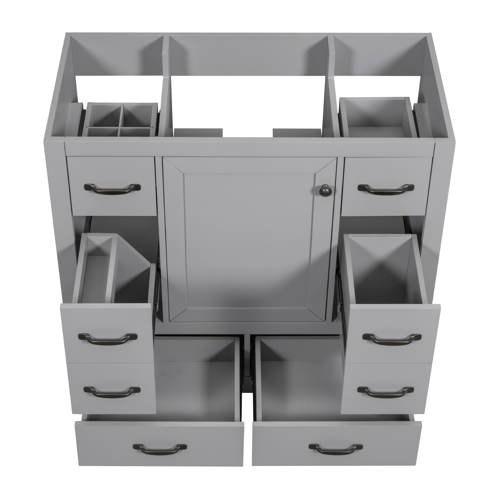 36″ Bathroom Vanity Base Only, 6 Drawers, Adjustable Shelf, Gray