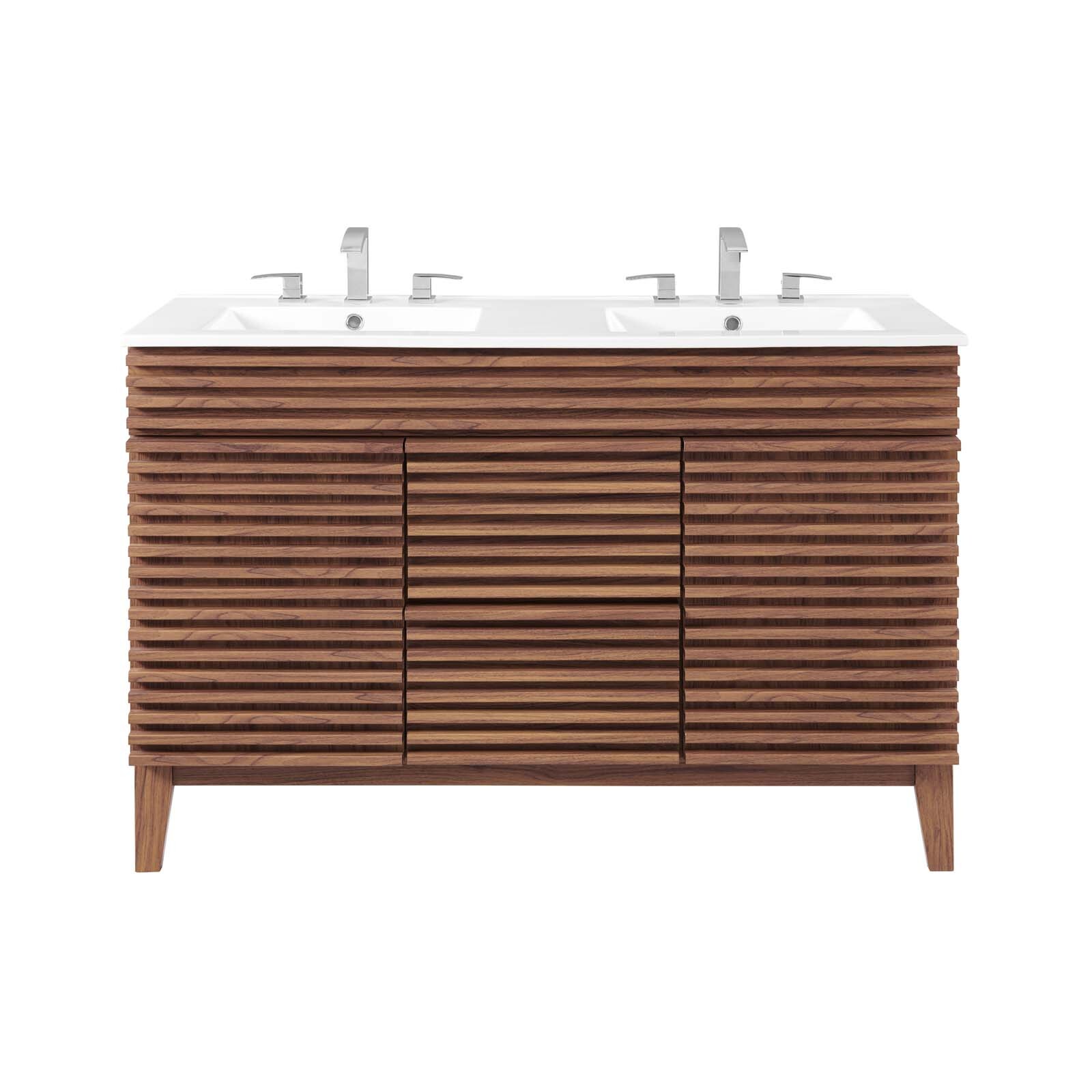 Modway Render 48″ Double Bathroom Vanity in Walnut White