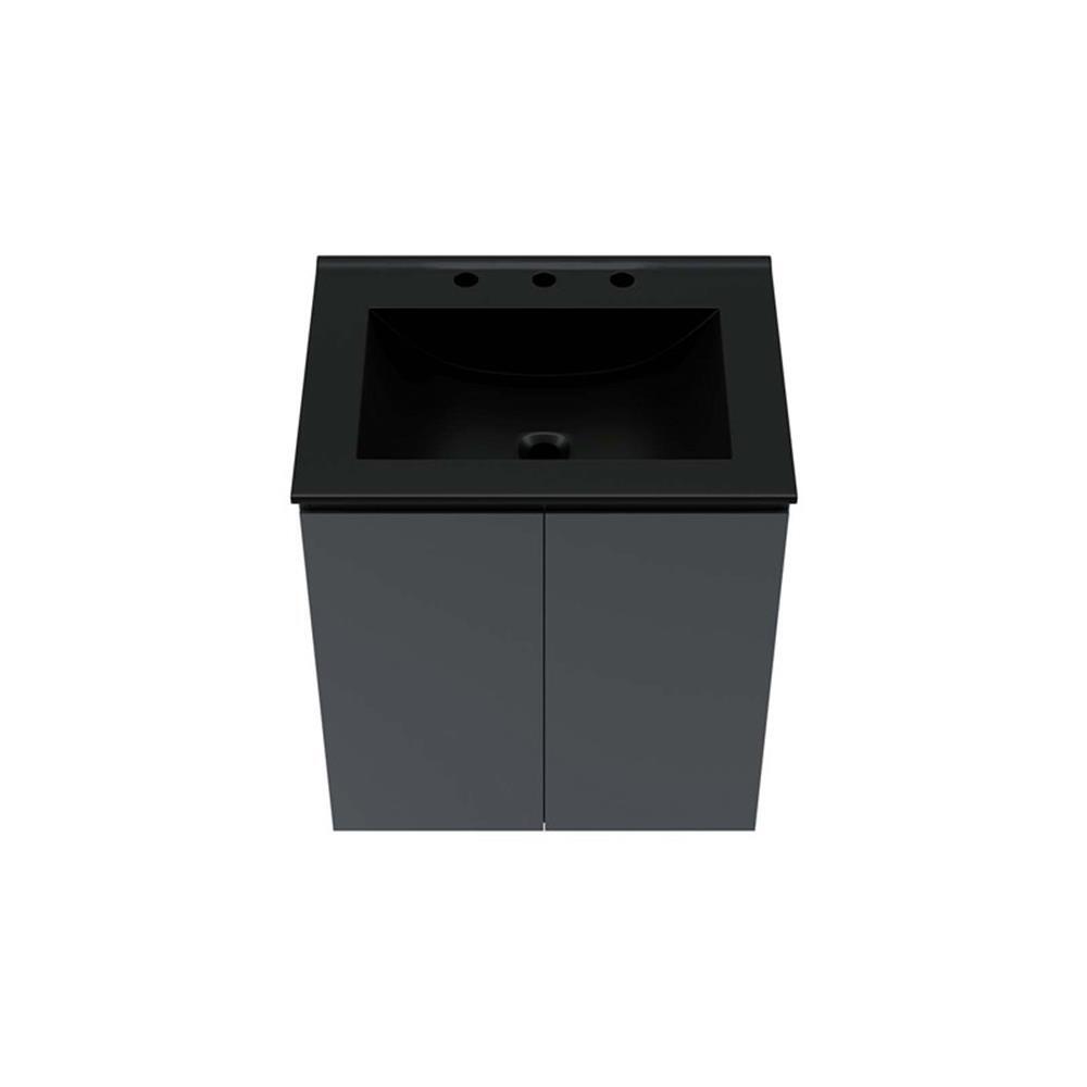 Modway Bryn 24″ Modern Wood/Ceramic Wall-Mount Bathroom Vanity in Gray/Black