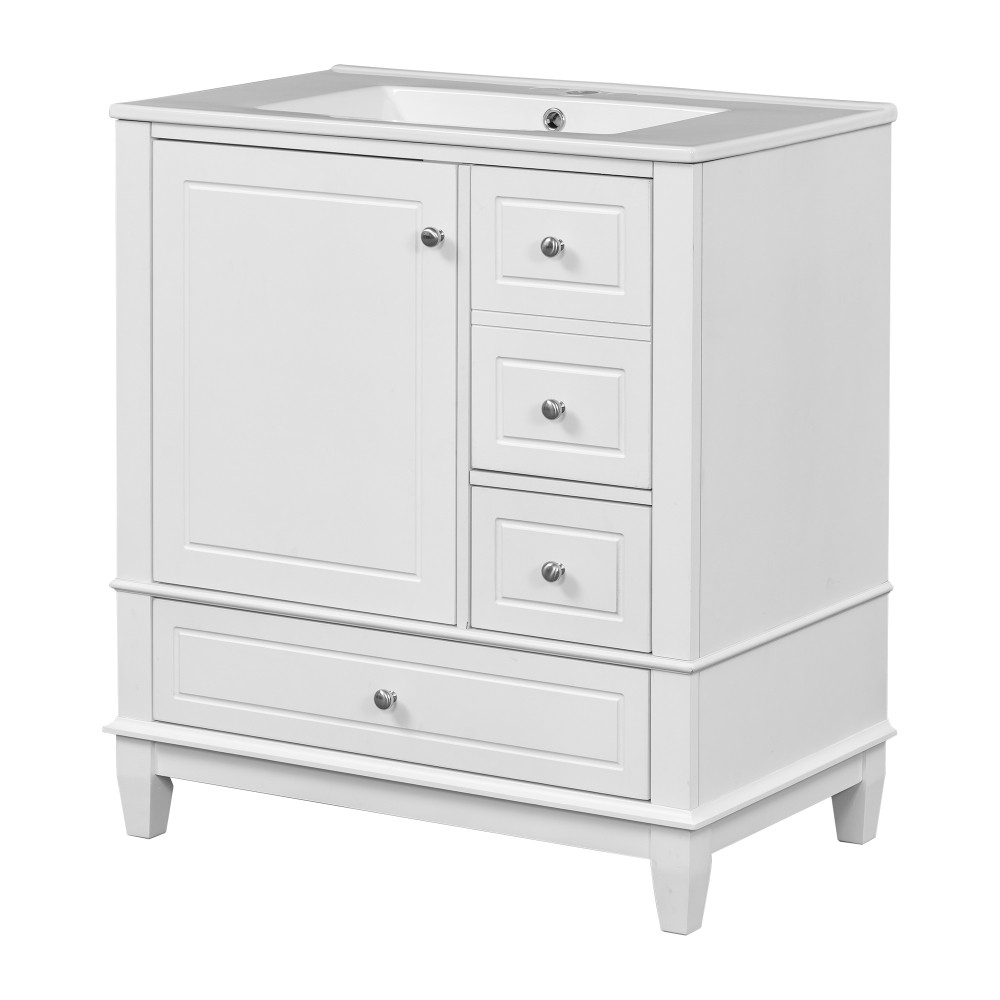 30″ Bathroom Vanity with Sink, One Door with Shelf and Three Drawers
