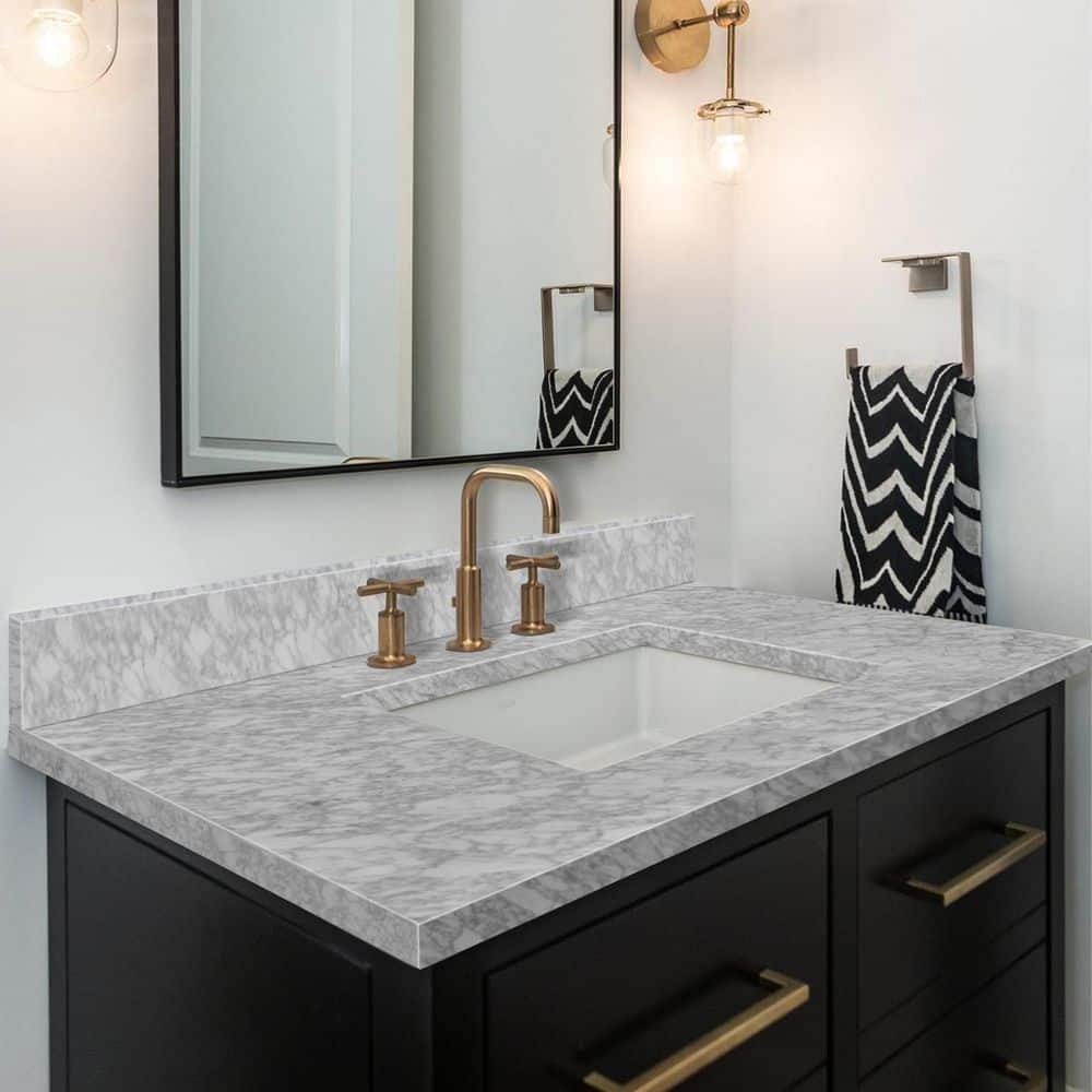 LANDOLT 36 in. W Marble Vanity Backsplash in Carrara White