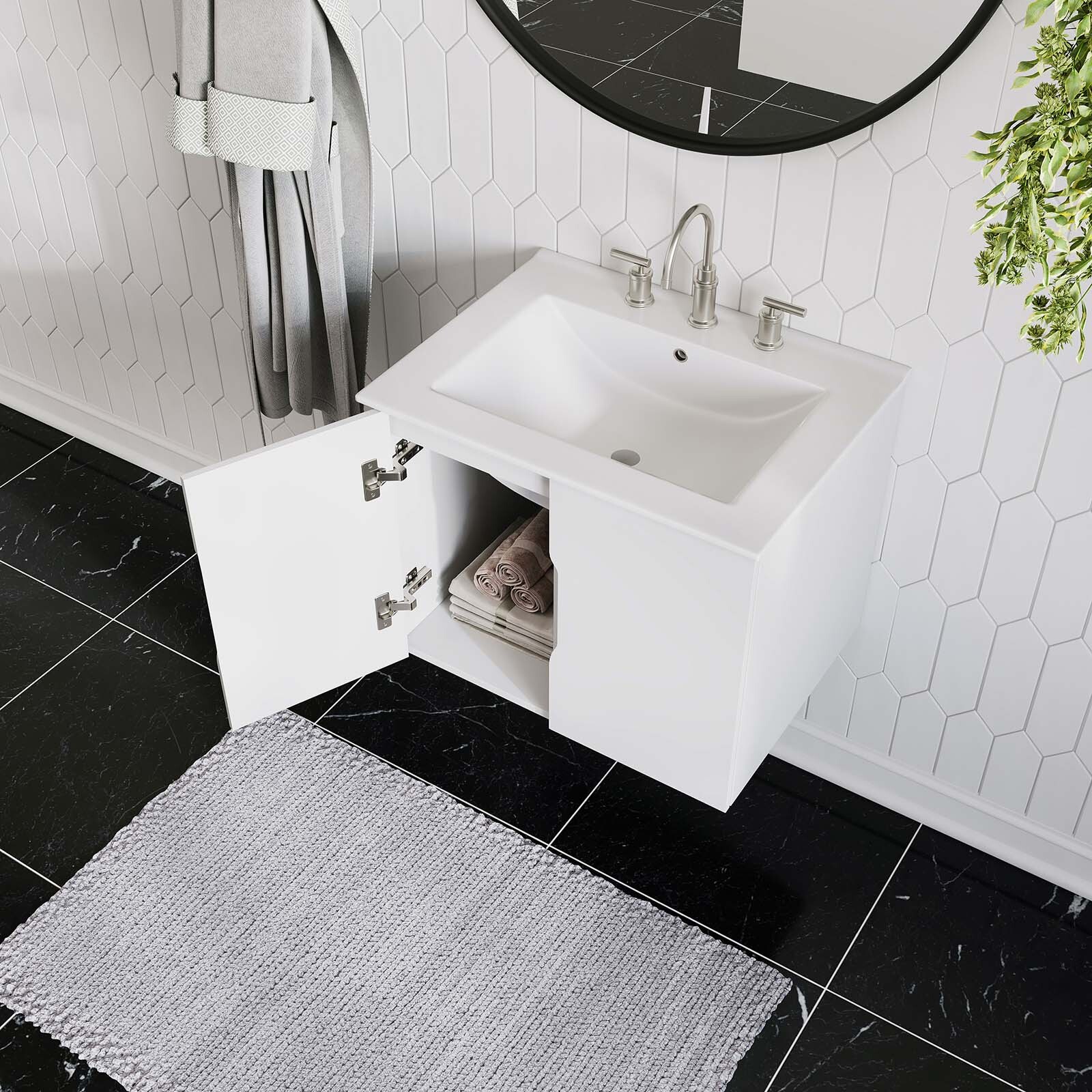 Modway Vitality 24″ Wall-Mount Bathroom Vanity in White White