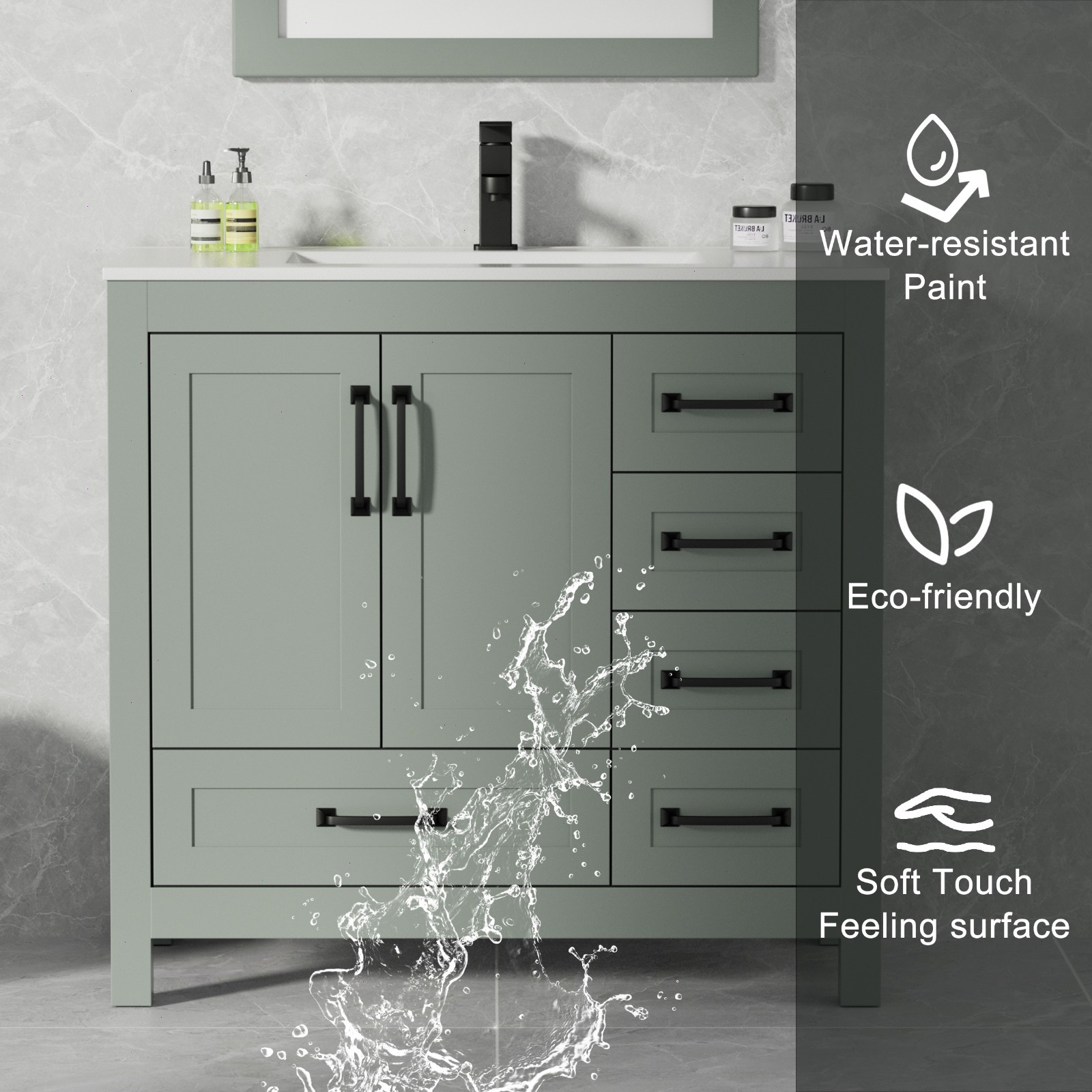 36” Bathroom Vanity Cabinet with Sink Combo Undermount Ceramic Sink with Faucet