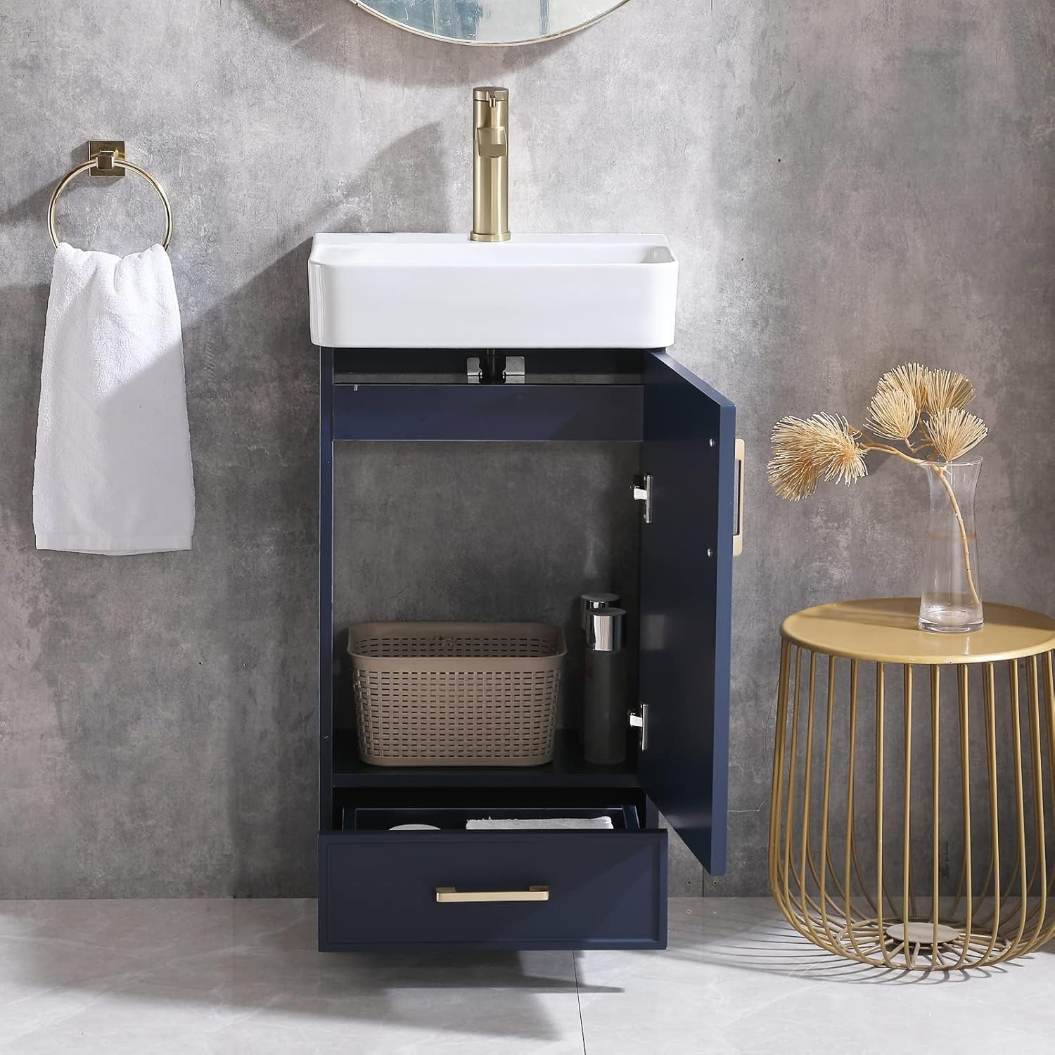 18 Inch Bathroom Vanity with Sink Set, Small Bathroom Vanity with Undermount Ves