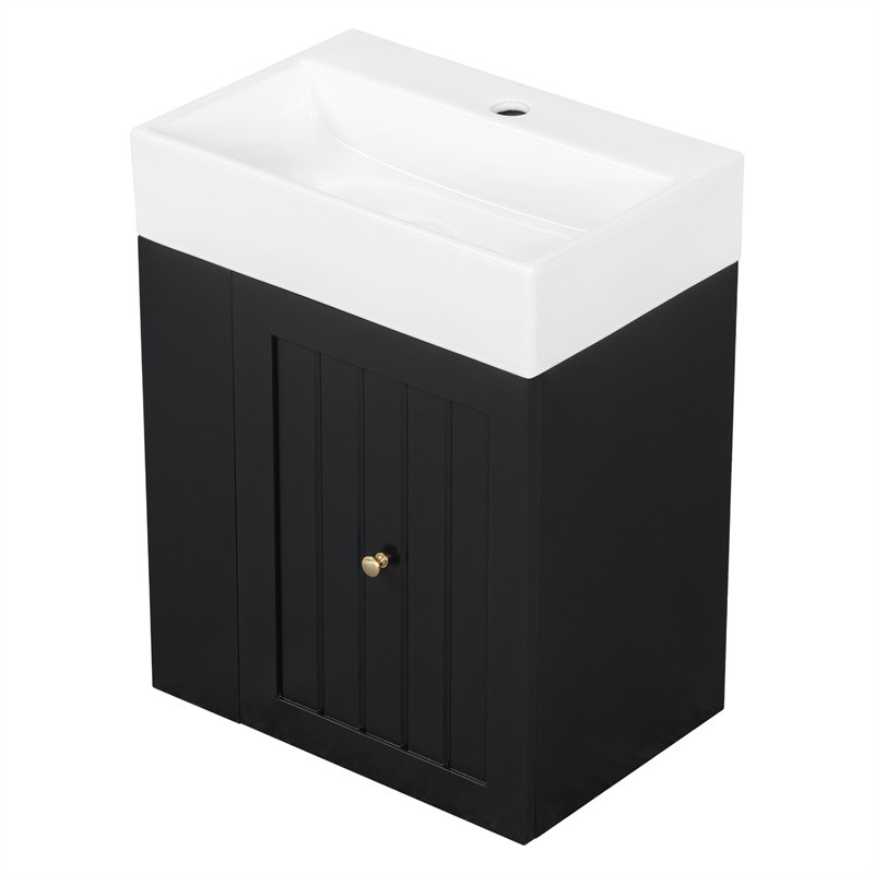 20″ Bathroom Vanity w/Ceramic Sink Black Storage Cabinet with Drawer,Side Shelf