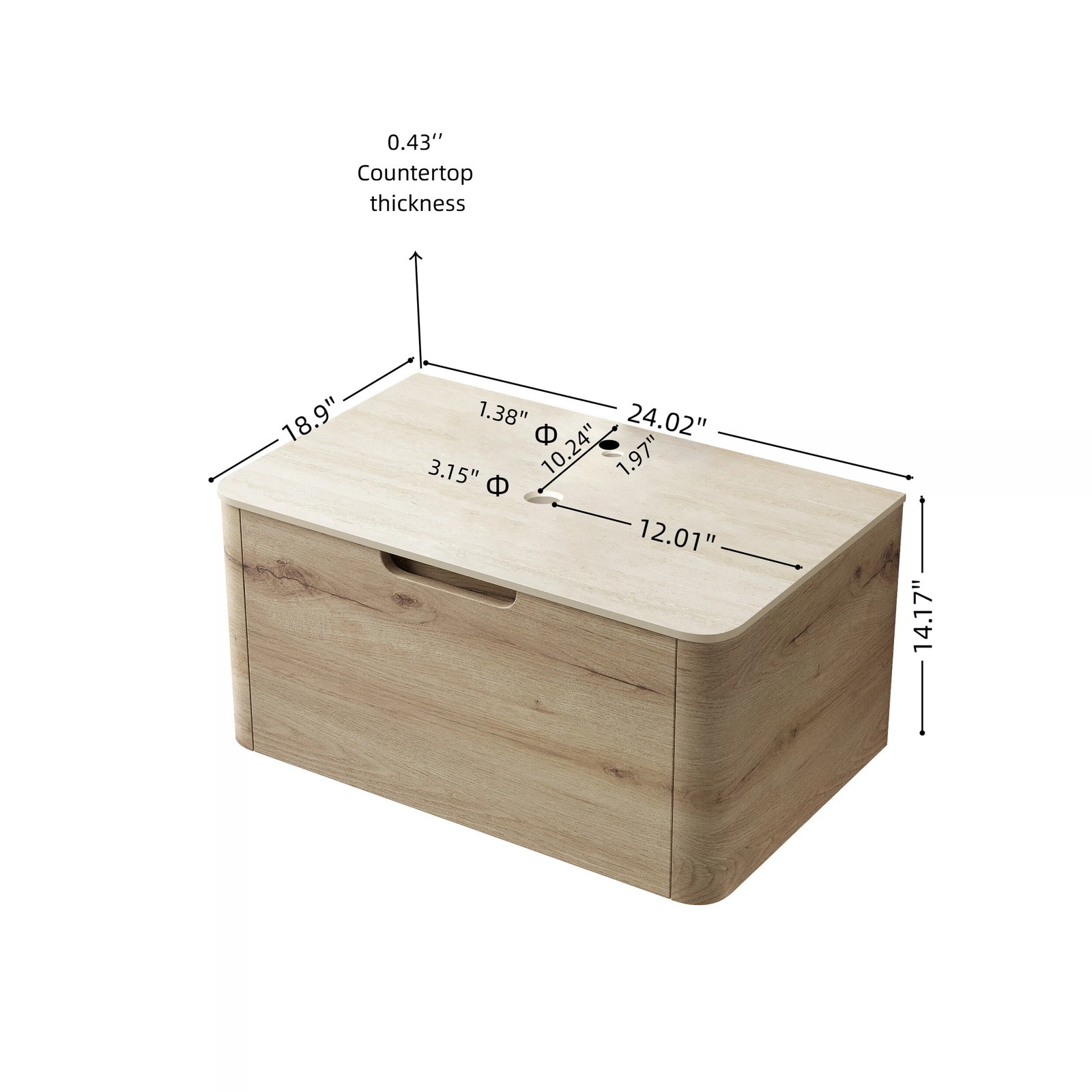 24” XAI Roma Travertine-Pattern Sintered Stone Top and 7070 White Oak Woodgra
