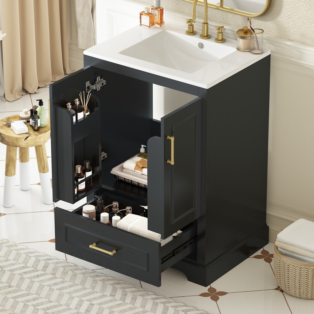 24″ Bathroom Vanity w/Ceramic Sink, Freestanding Bath Vanity Door Cabinet,Drawer