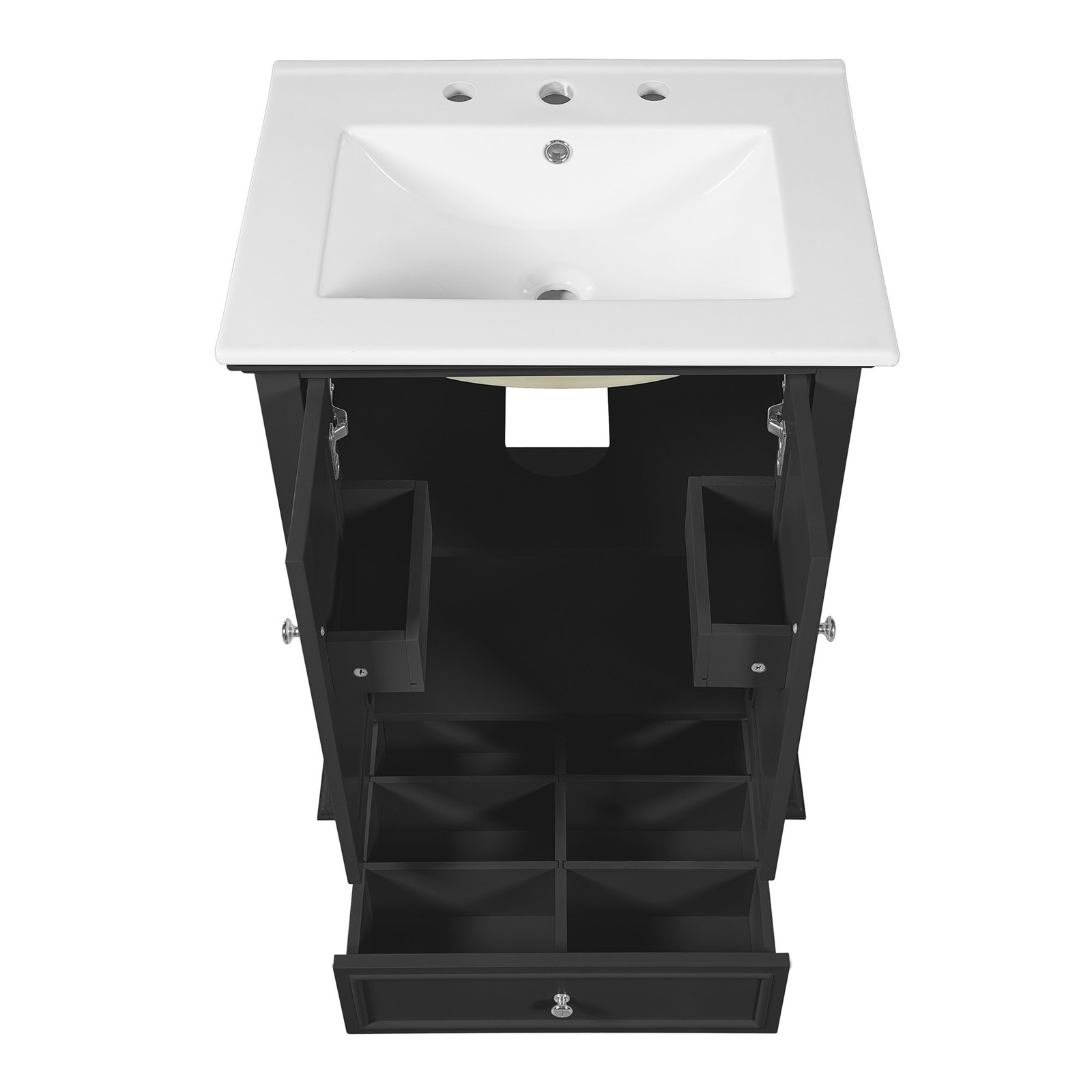 FUNIDEE 24″ Bathroom Vanity Storage Cabinet with Ceramic Sink & Drawer Black