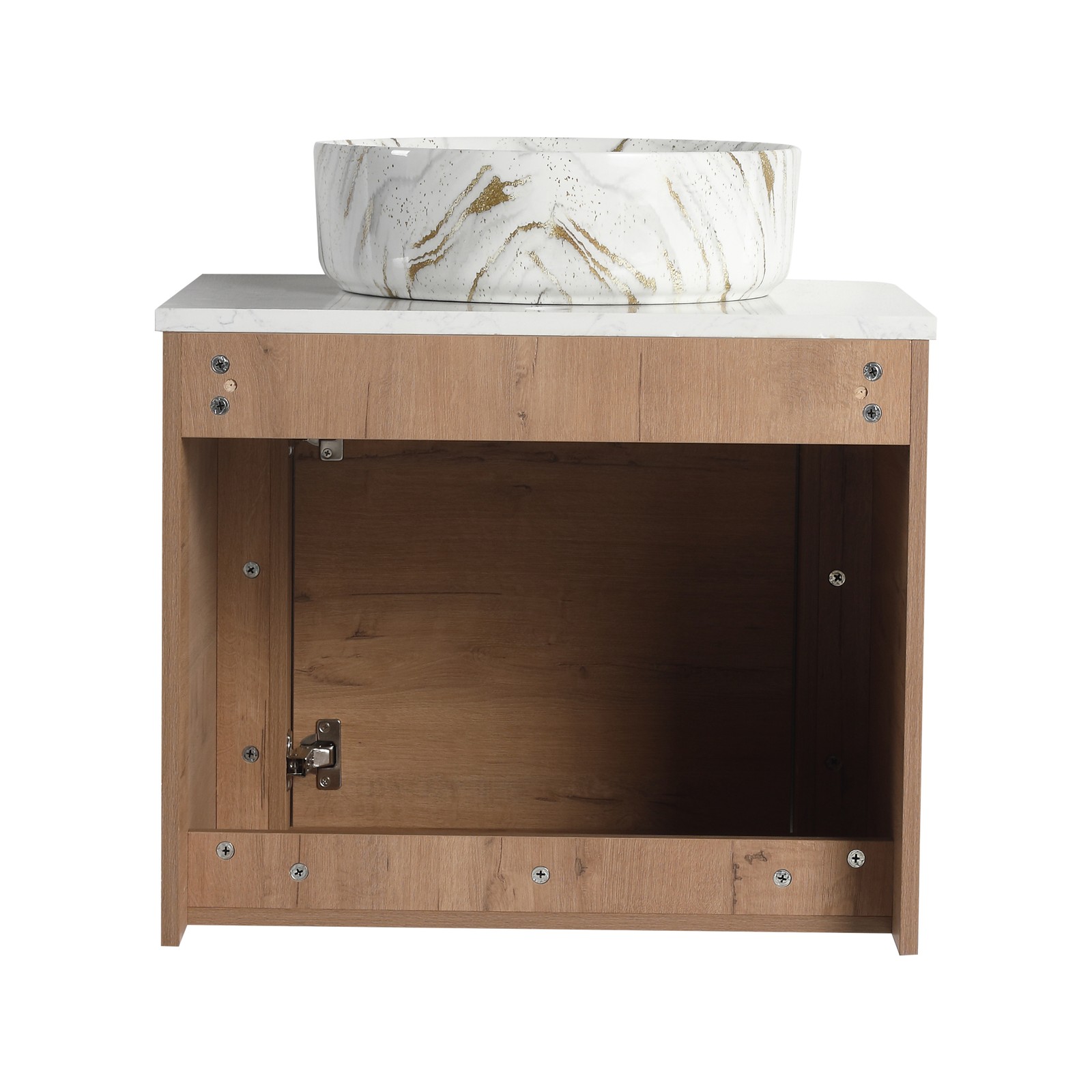 24 in Plywood Wall-Mounted Bathroom Vanity With Ceramic Vessel Sink Counter Top