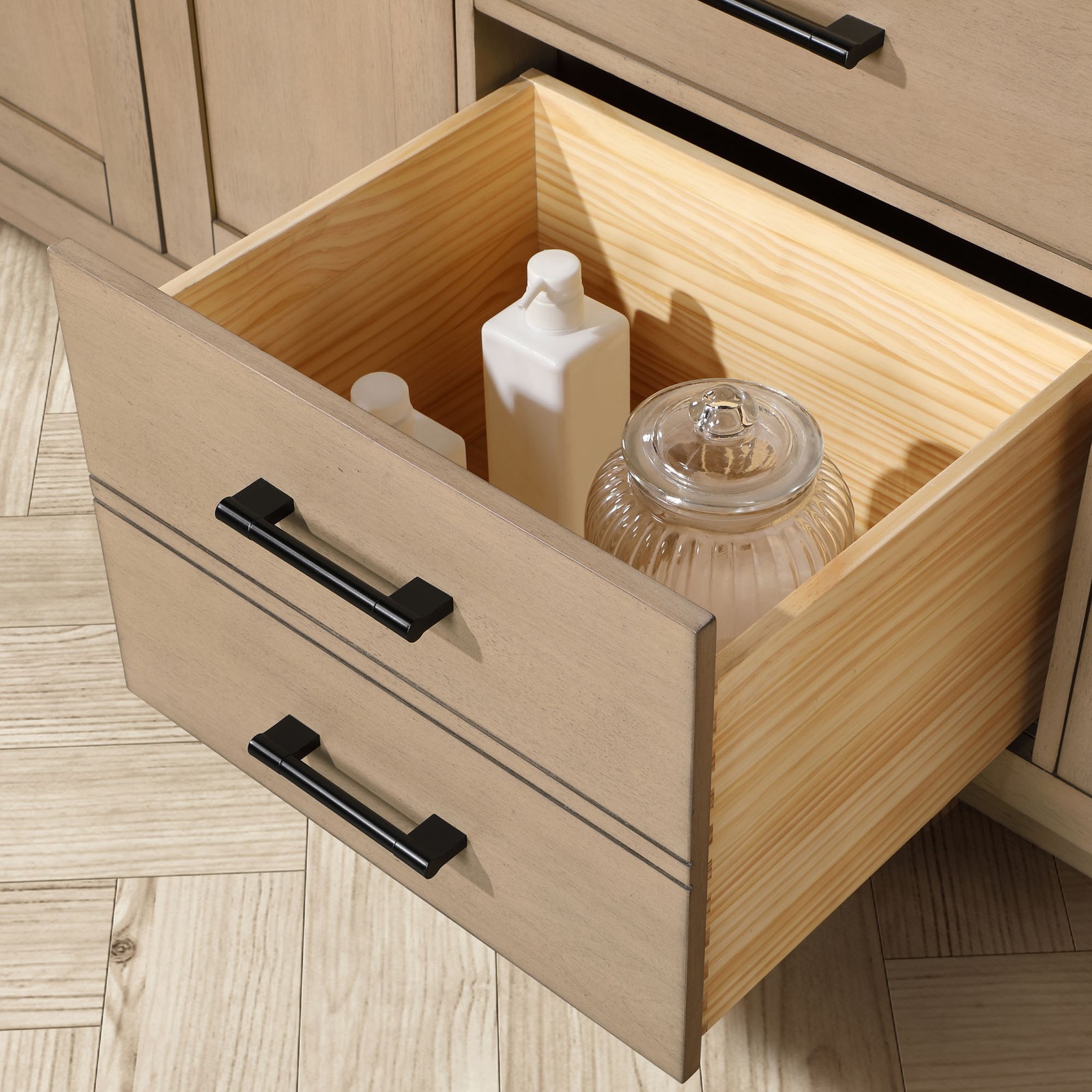 Bailey 72″ Double Bathroom Vanity in Sahara Birch with White Countertop
