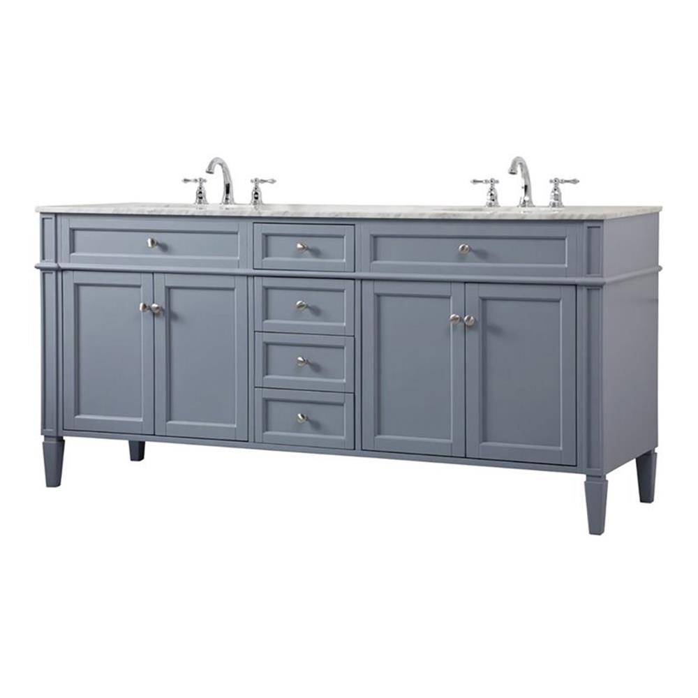 Elegant Decor Park Avenue 72″ Metal MDF Marble Double Bathroom Vanity in Gray
