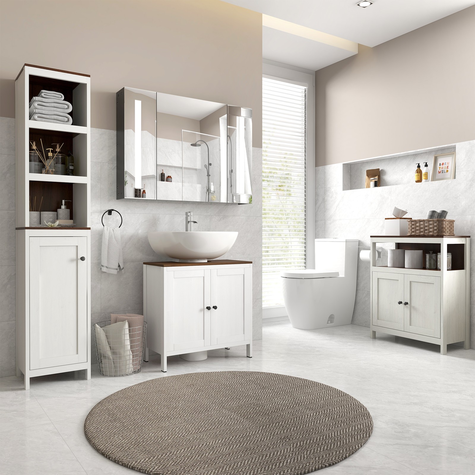 Bathroom Sink Cabinet, Freestanding Under Sink Cabinet Doors Adjustable Shelf